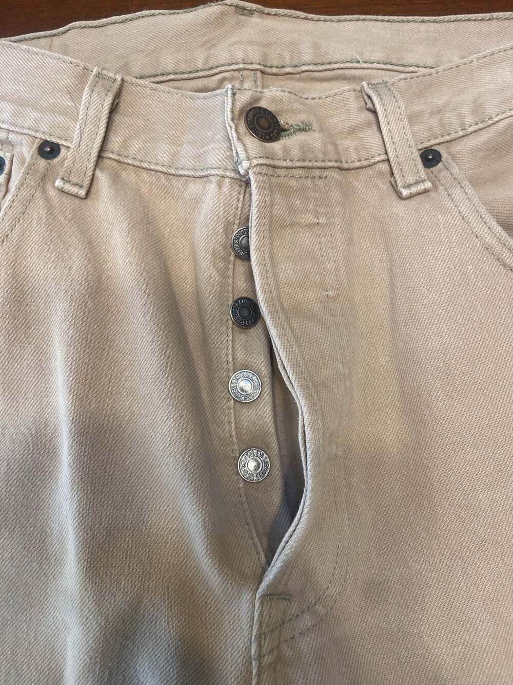 Used Levi's 501 Button Fly Straight Jeans 34x32 Tan Cotton Workwear - Picture 2 of 8